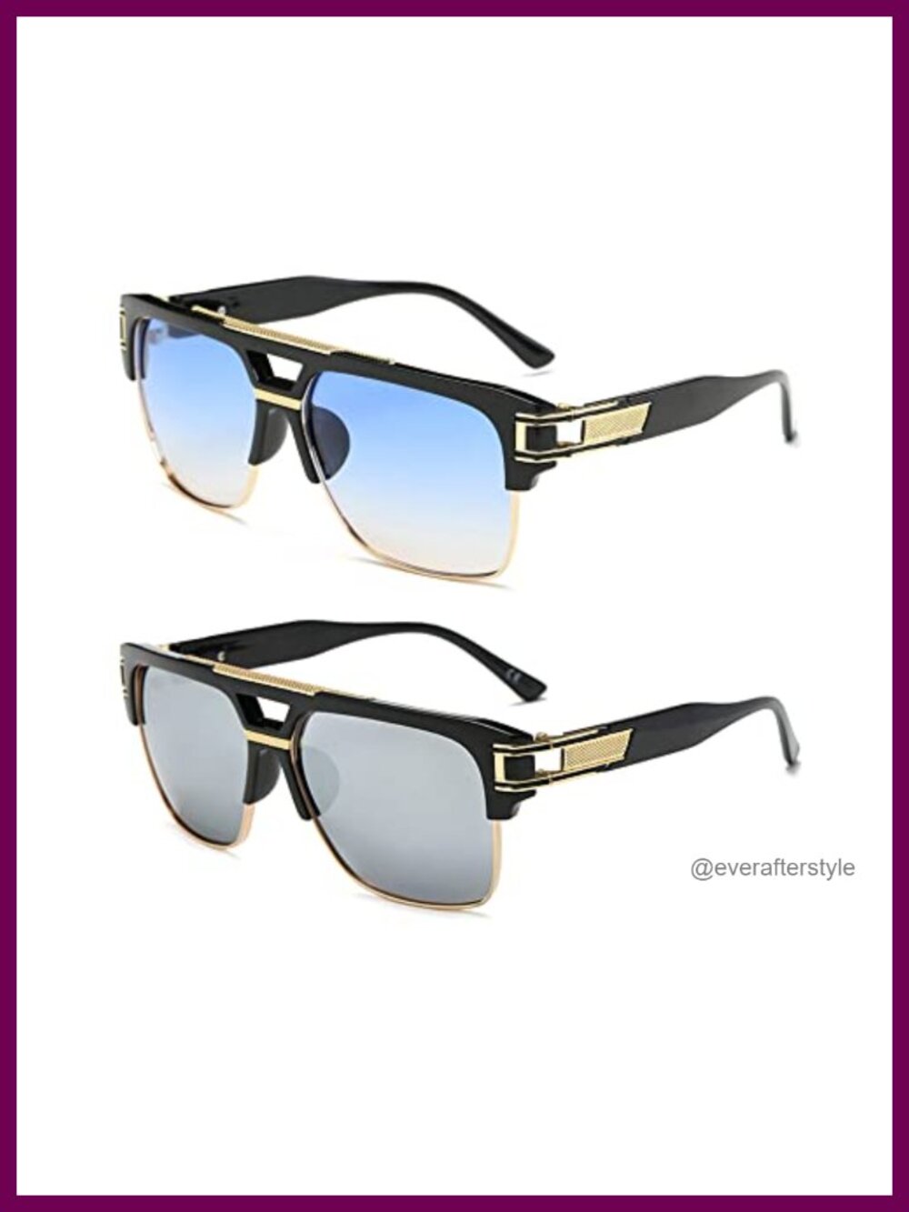 Oversized Square Sunglasses Retro Semi Rimless Alloy Frame UV400